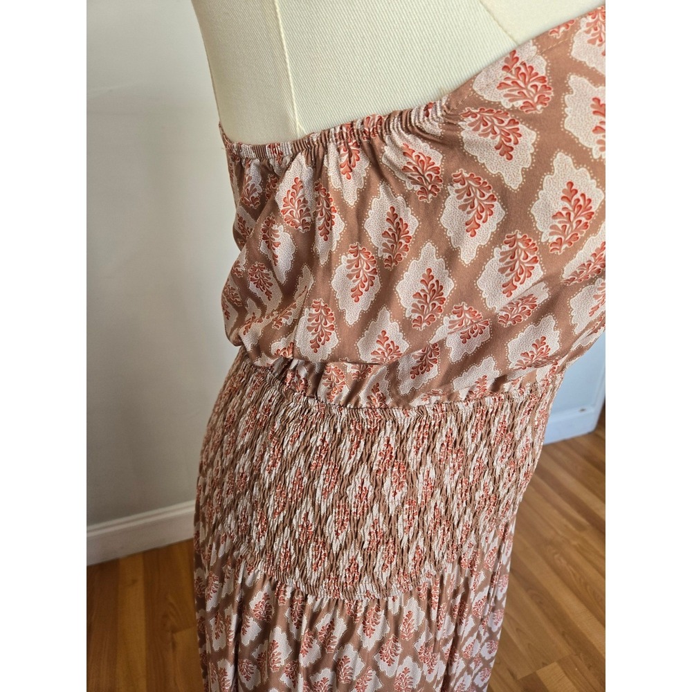 Cupshe Retro One-Shoulder Smocked Maxi Dress Brown Floral M Resort Boho Chic - Picture 5 of 10
